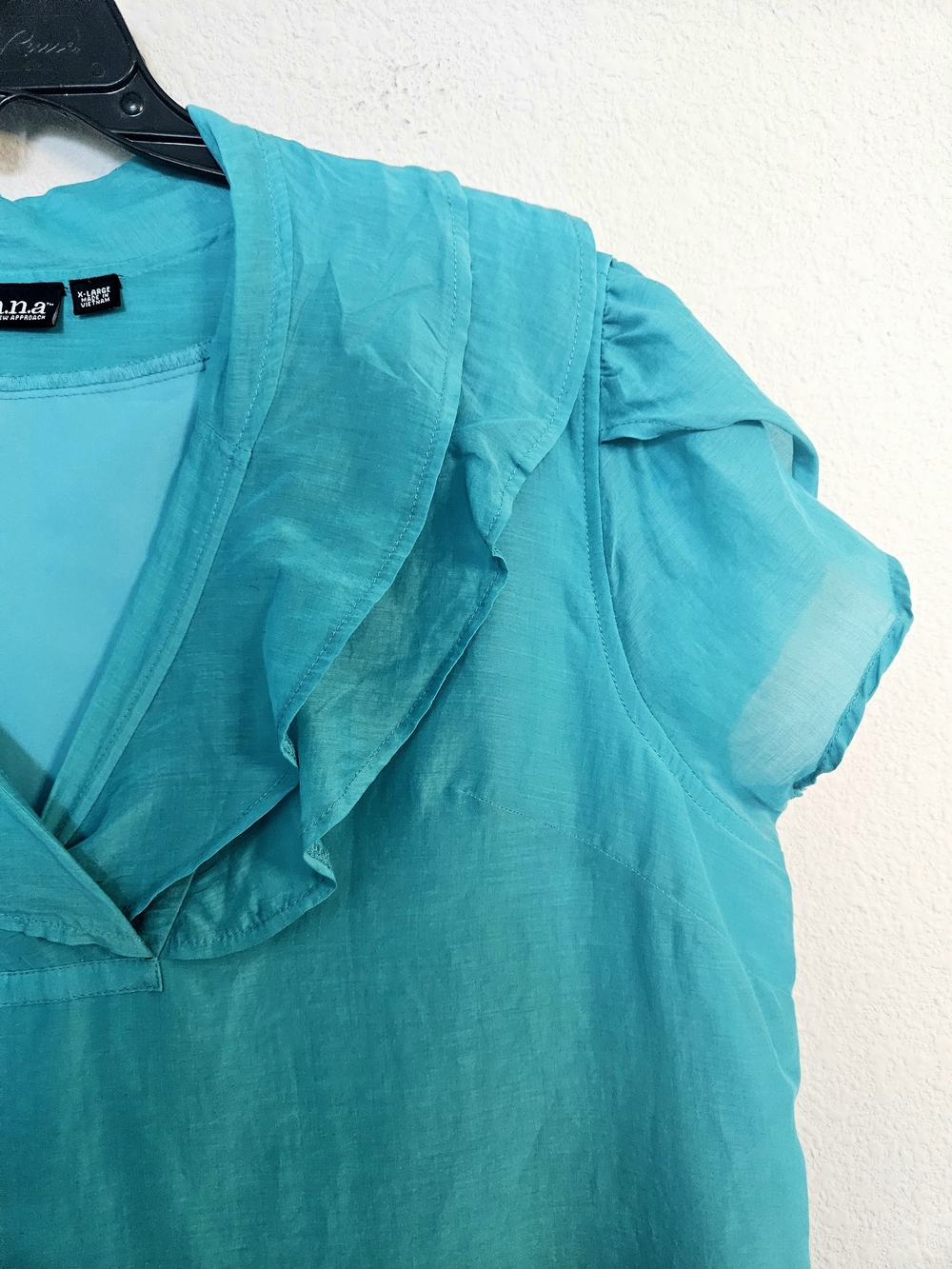 A.N.A Turquoise Ruffle V-Neck Women's Top - Picture 6 of 16